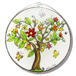 Vidám életfa nevekkel - üvegkép, üvegfestmény