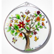Fröhlicher Baum des Lebens mit Namen  Glasbild, Glasmalerei 