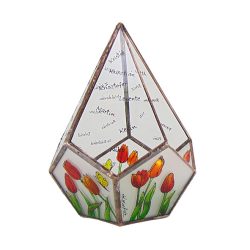 Bonbontartó - kúpos florárium - tulipános mintával