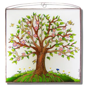 Blühender Baum des Lebens Glasbild, Glasmalerei 