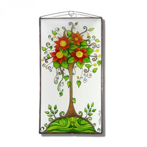 Életfa virágzás üvegkép, üvegfestmény