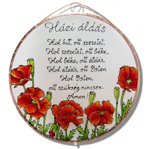 Pipacsos Házi áldás - üvegkép, üvegfestmény