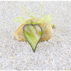 Üveg medál - zöld, szív alakú