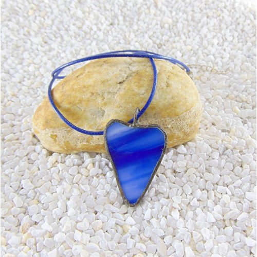 Üveg medál - kék, szív alakú