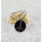 Üveg medál - fekete, kör alakú, béke jele, 4,5 cm