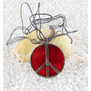 Üveg medál - piros, kör alakú, béke jele, 4,5 cm