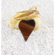 Üveg medál - barna, szív alakú, 4x6 cm