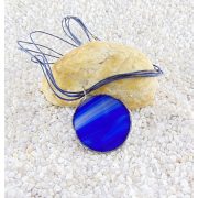 Üveg medál - király kék, kör alakú, 4 cm