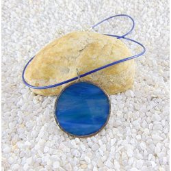 Üveg medál - türkizkék, kör alakú, 4 cm