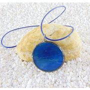 Üveg medál - türkizkék, kör alakú, 4 cm