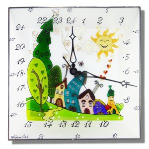Betrunkene Häuser - 24 Stunden Wanduhr modern Betrunkene Häuser - 24 Stunden Wanduhr modern