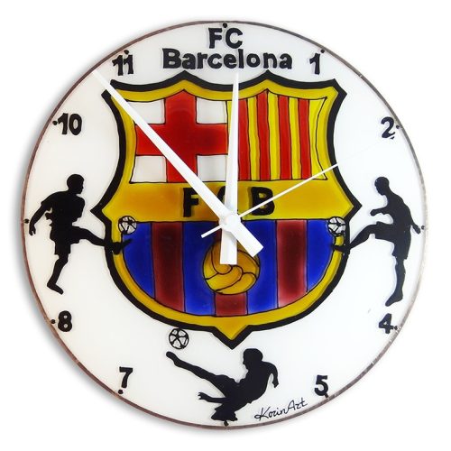 FC Barcelona futballcsapat címerével egyedi falióra, kézi festésű üvegóra