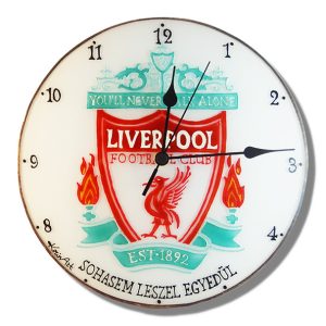 Liverpool futballcsapat címerével egyedi falióra, kézi festésű üvegóra